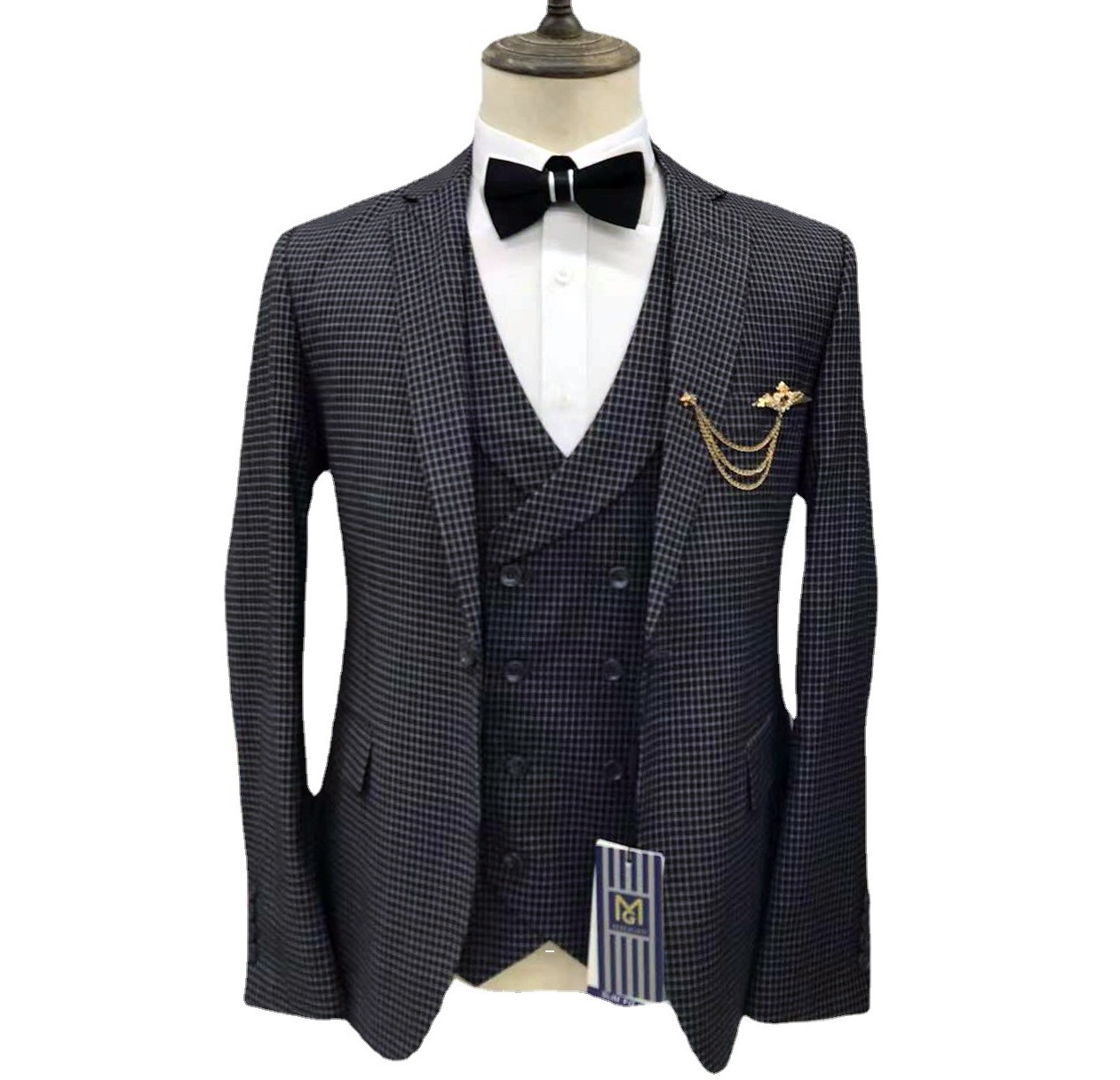 Double Breasted Vest Plaid Wedding Suit 3 Pieces Set Suits Slim Fit Set For Men Check Weeding Dresses