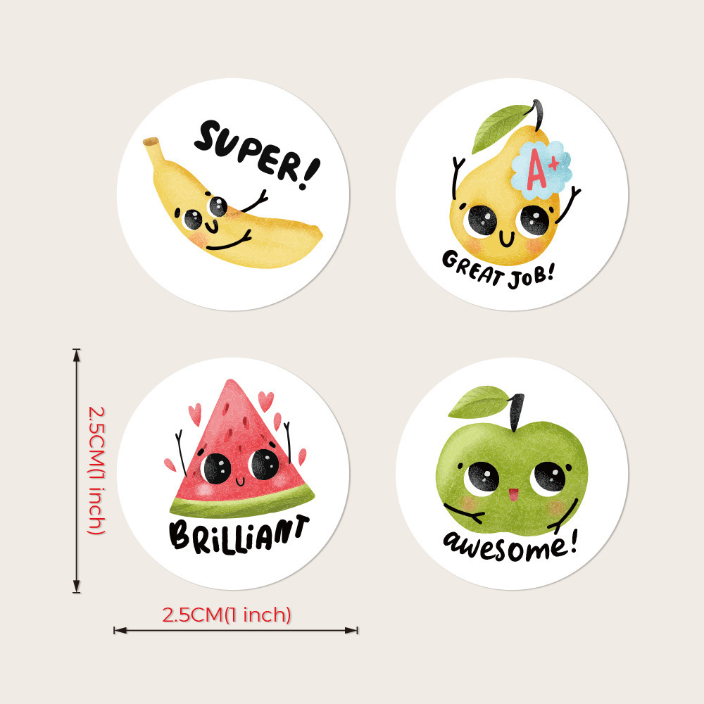 Cross-border hot selling English reward children cute fruit stickers encourage learning label emojis smiley face