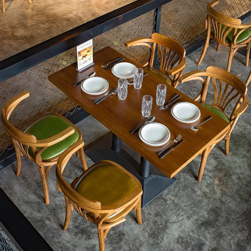 Retro American Restaurant Furniture Sets Vintage Style Wooden Dining Table And Chair Cafe Solid Wood Chairs Set