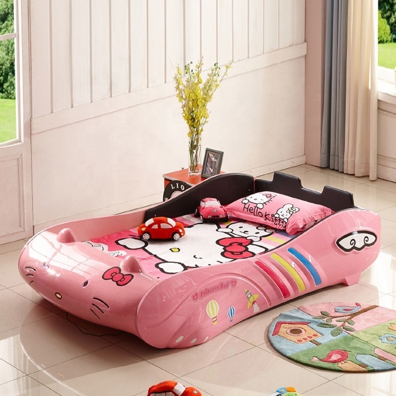 Xijiayi furniture T5 low back half bag children's bed female princess bed with guardrail cute cartoon cat hello kitty  child bed