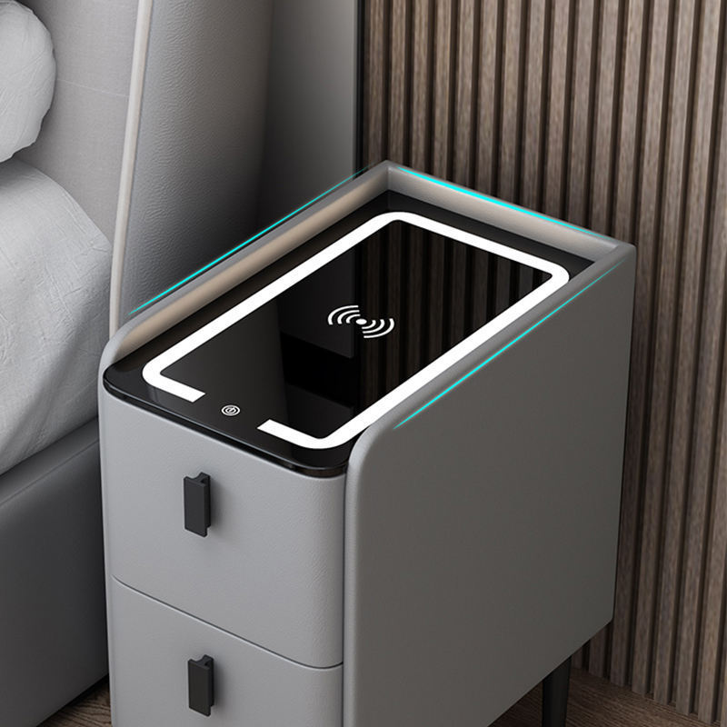 Xijiayi Nightstand Sensing Led Light Smart Bedside Cabinet With Wireless Charger Speaker Design Fingerprint Lock Bedside Table