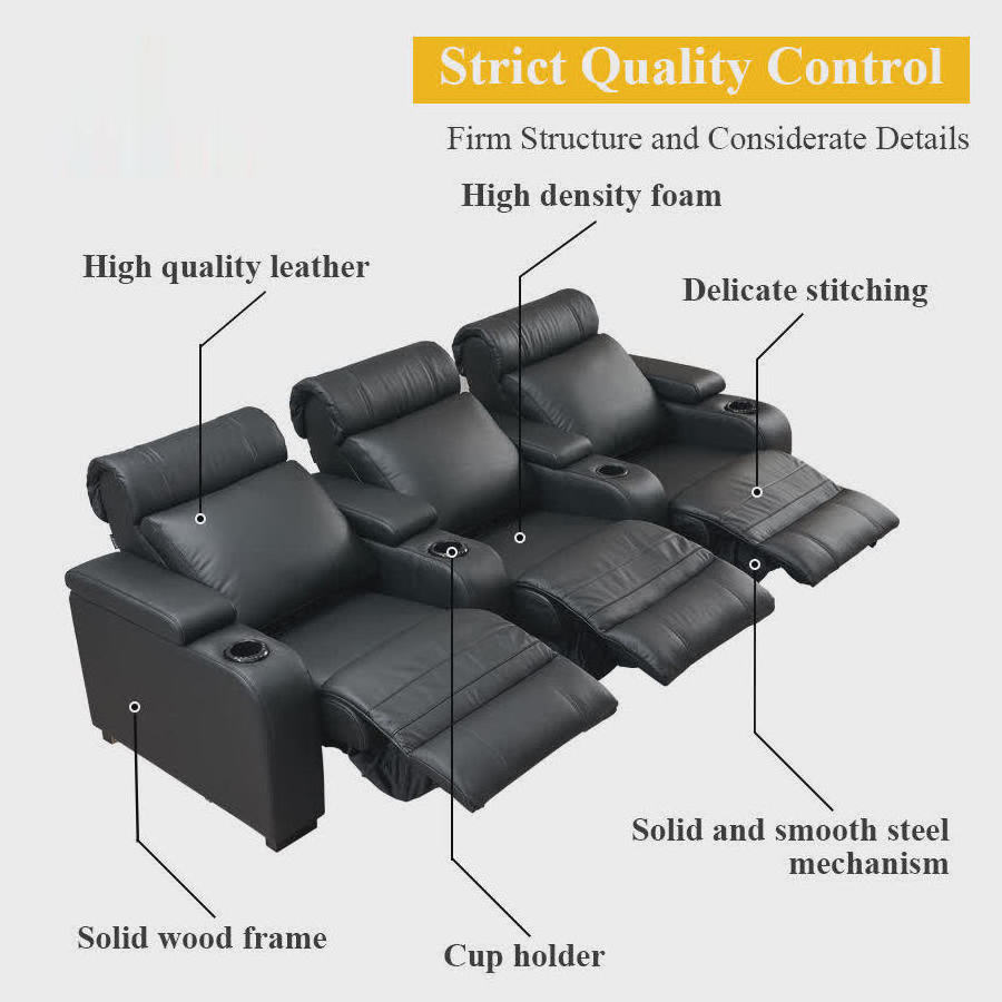 Xijiayi  Custom Multifunction Leather Reclining Movie Theater Seat, Leather Recliner Theater Seating, Electric Theater Seats