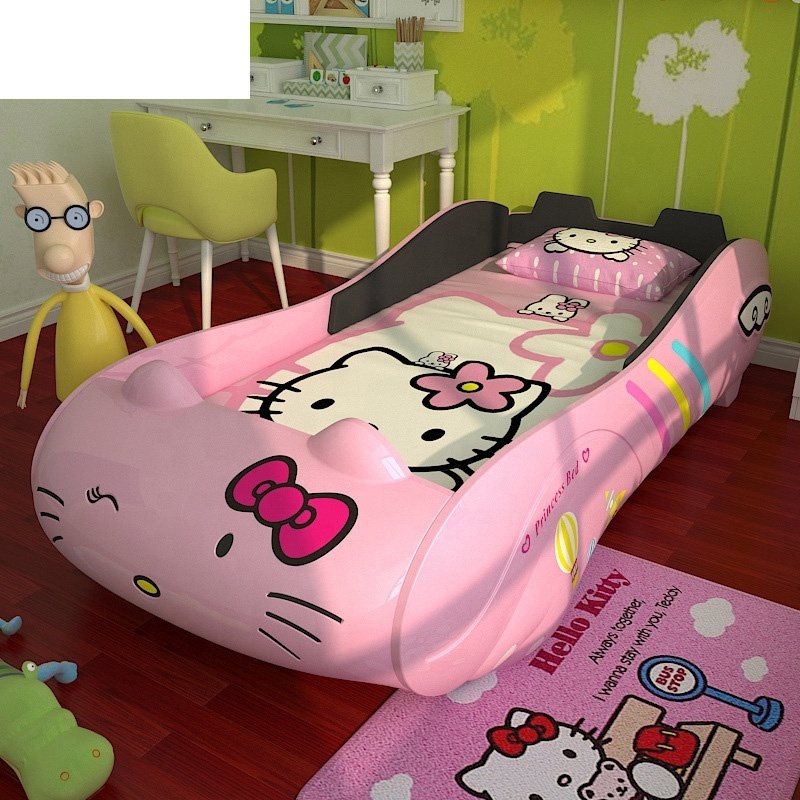 Xijiayi furniture T5 low back half bag children's bed female princess bed with guardrail cute cartoon cat hello kitty  child bed