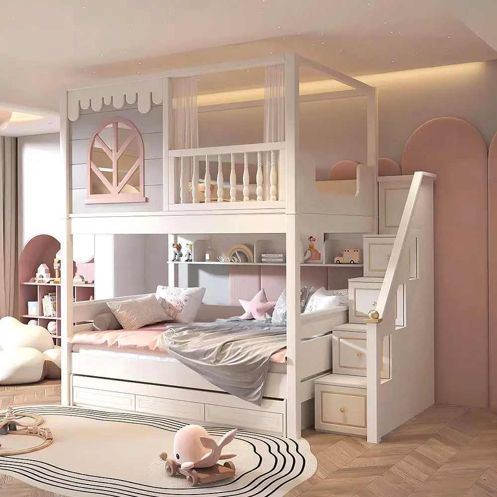 Xijiayi Castle Princess children beds girl bunk kids bed set furniture for girls pink bedroom furniture with slide