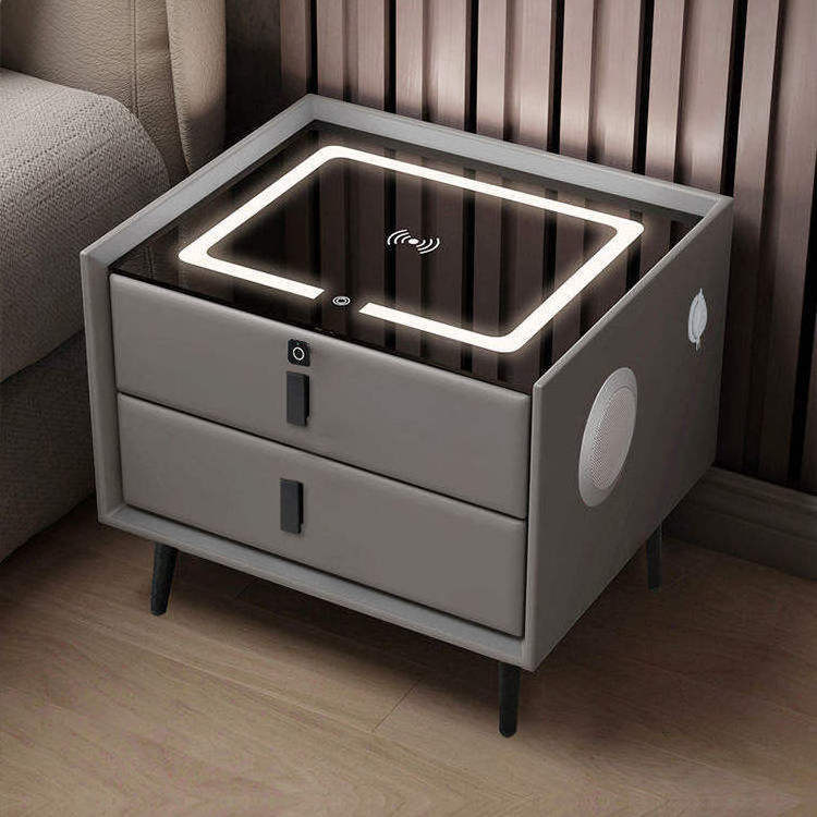 Xijiayi nightstand with led light hotel nightstands luxury smart bedside table wireless