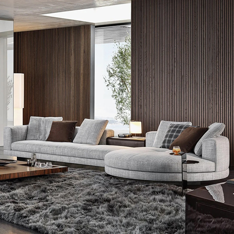 Italy modern leather u l c shape sectional sofa set with wood european design living room furniture luxury big white couch