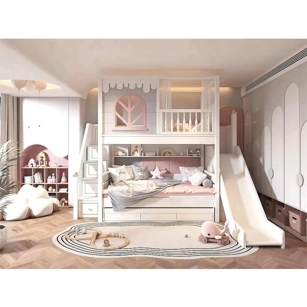 Xijiayi Castle Princess children beds girl bunk kids bed set furniture for girls pink bedroom furniture with slide