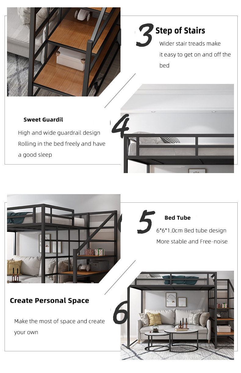 Dormitory Queen Size Good Quality Loft Bed Hostel Adult Metal Bunk Beds With Stairs