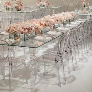 Transparency rectangular wedding acrylic banquet clear dining table with leg for wedding