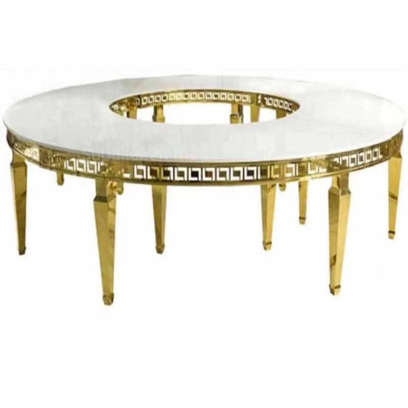 Shiny Gold Plating Glass Top Wedding Semi Circle Round Table/ S Shape Serpentine Table