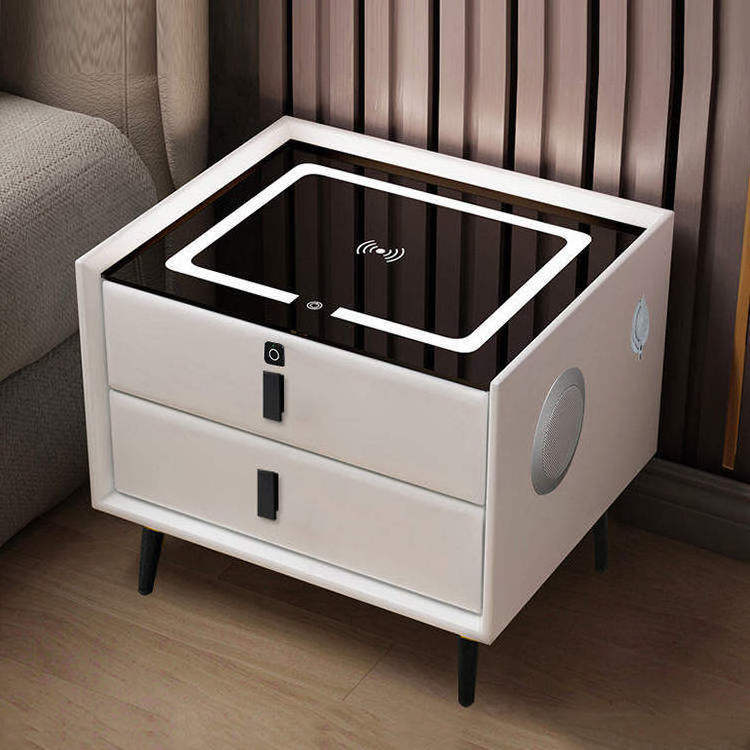 Xijiayi nightstand with led light hotel nightstands luxury smart bedside table wireless