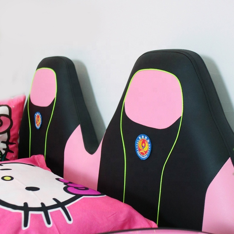 High quality Child bedroom furniture Hello Kitty Pink Color high bedrest Car bed for girl with light