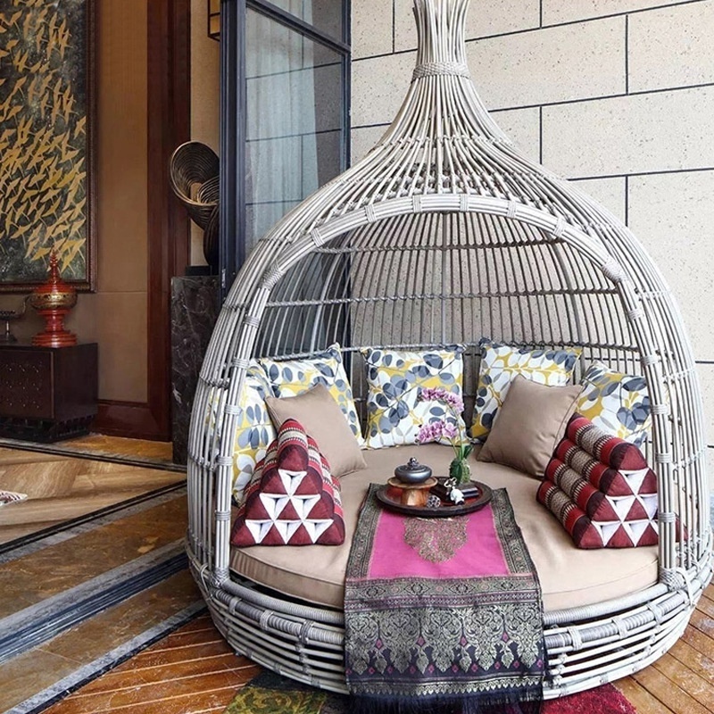 Outdoor sofa bird nest bed balcony bird cage bed furniture outdoor courtyard round recliner wicker chair rattan bird cage bed