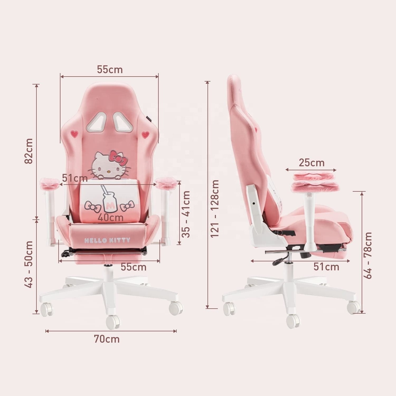 Europe hot PU leather cute High Back Ergonomic hello kitty gaming chair pink Computer Chair with Lumbar Support 2D ARMRESTS