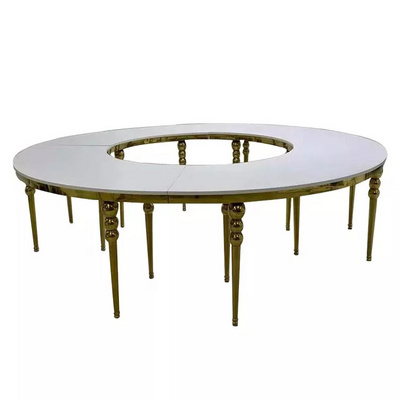 Shiny Gold Plating Glass Top Wedding Semi Circle Round Table/ S Shape Serpentine Table