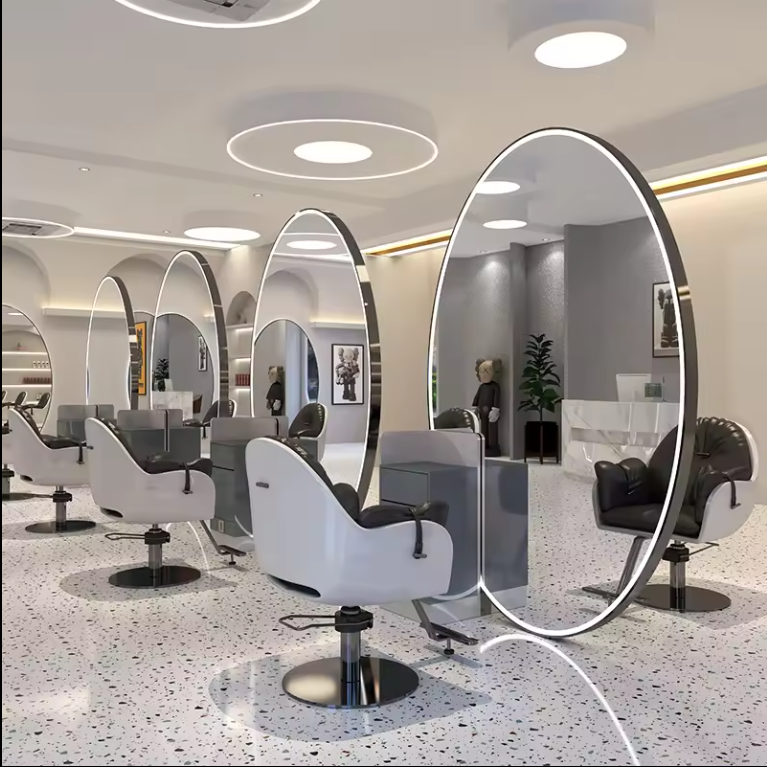 Barber salon furniture stand double sided barber station Mirror large full length station led mirror for beauty salon