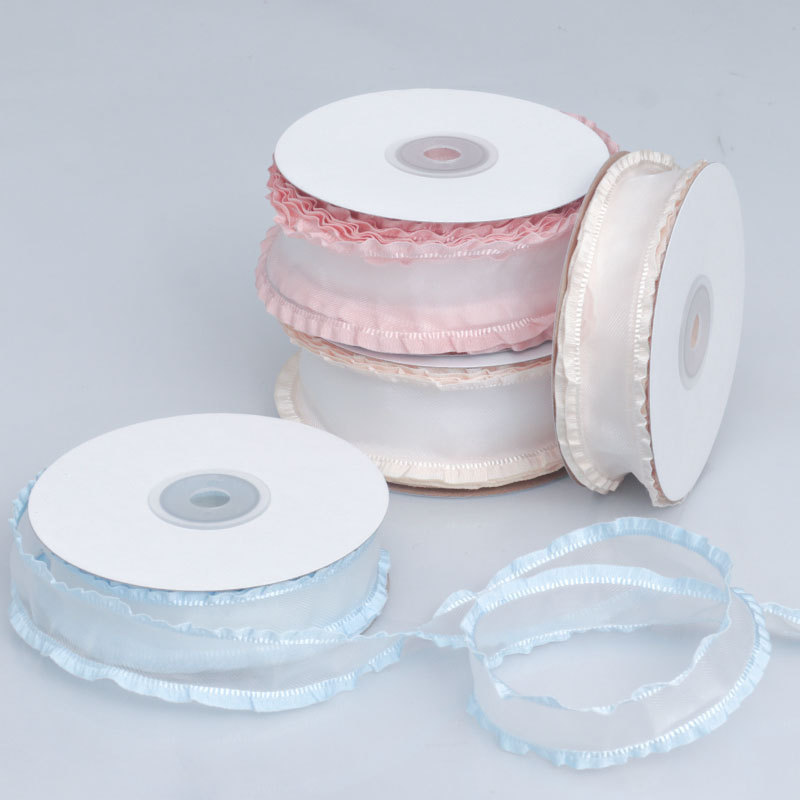 New Designer DIY Customized Terylene Colours Solid Color Ruffled Sheer Twill Ribbon Chiffon Ribbon