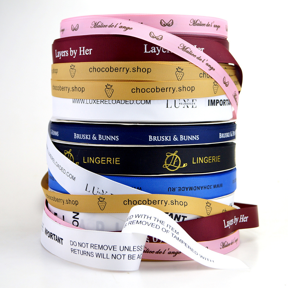 High quality Customized  ribbon printing Custom Logo Grosgrain Ribbons decorative Florist Gift