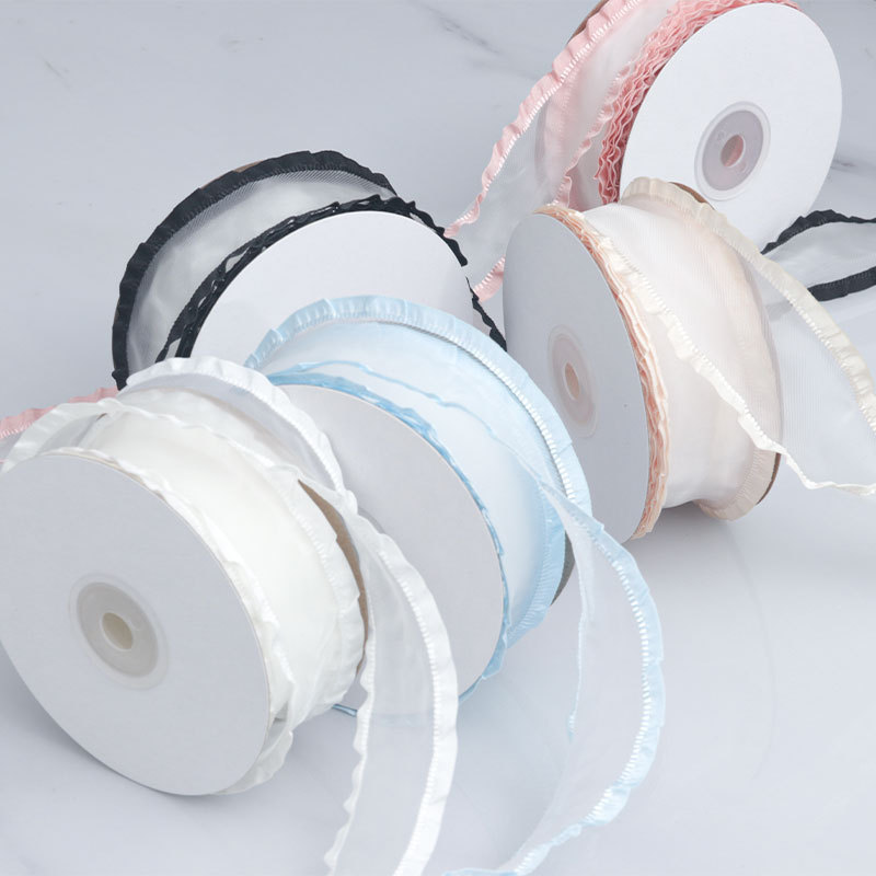 New Designer DIY Customized Terylene Colours Solid Color Ruffled Sheer Twill Ribbon Chiffon Ribbon