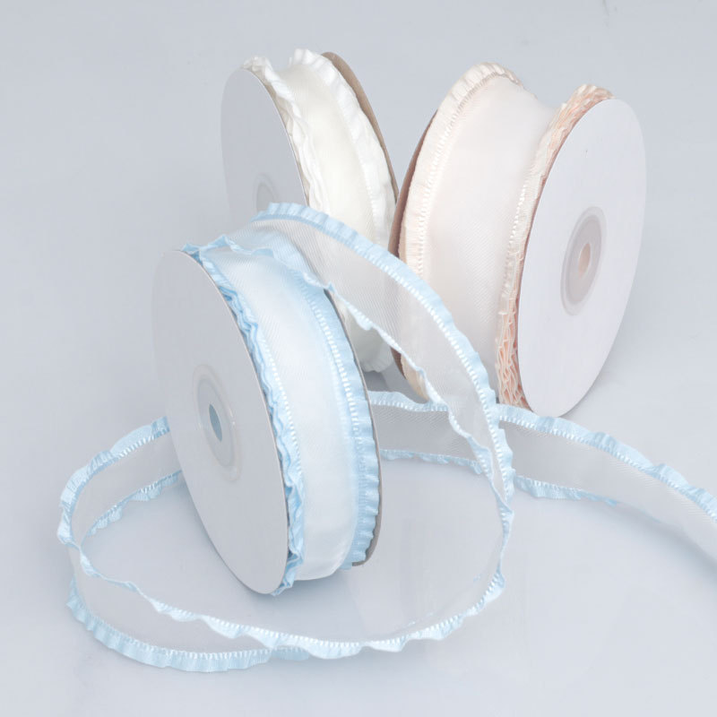 New Designer DIY Customized Terylene Colours Solid Color Ruffled Sheer Twill Ribbon Chiffon Ribbon