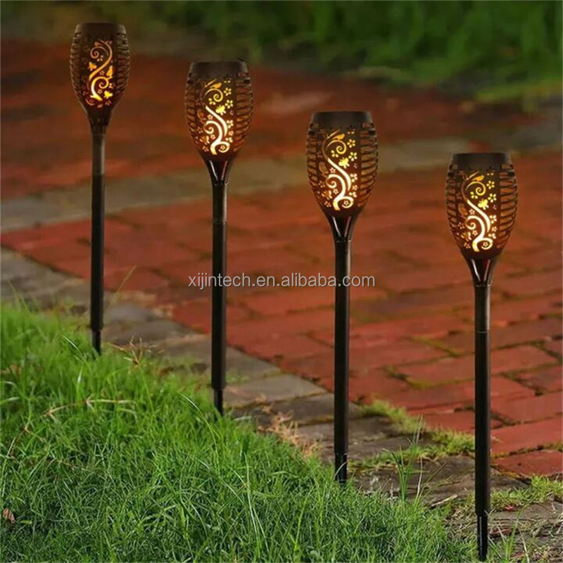 Torch Lights Lighting Solar Bamboo Torch Flame Warm LED Amber Flickering Light Landscape Solar Flaming Bamboo Torch