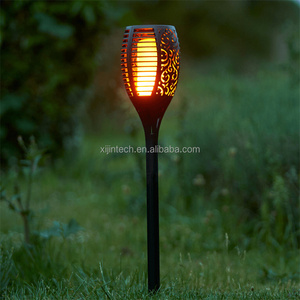 Outdoor Flickering Flame Bollard Light Decorative LED Solar Garden Light With 4 Mode