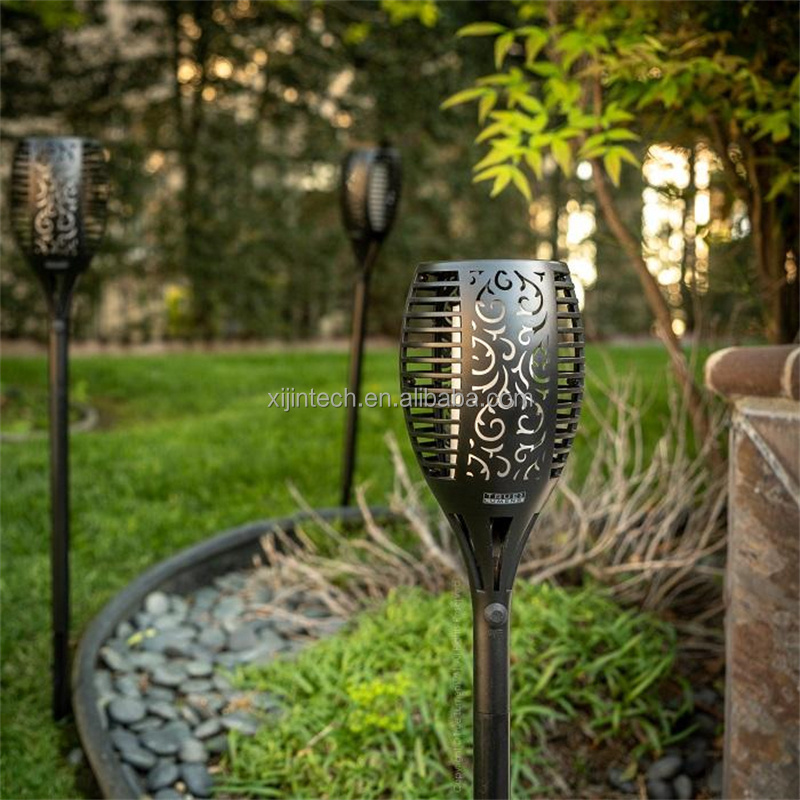 Torch Lights Lighting Solar Bamboo Torch Flame Warm LED Amber Flickering Light Landscape Solar Flaming Bamboo Torch