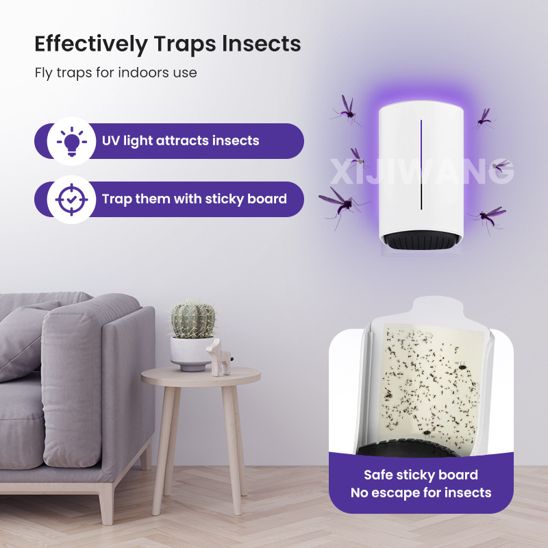 Indoor Electric Wall hanging insect Catcher Pest control Purple UV light Sticky Anti Mosquito Lamp Glue Trapper