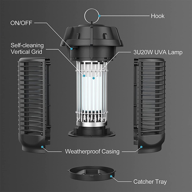 Outdoor Powerful Electric Bug Waterproof Zapper UV Flying Insect Trap 20W 3000V Mosquito Killer