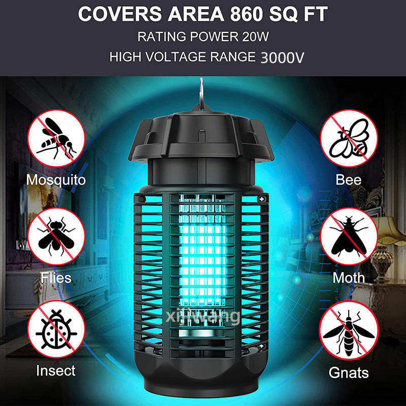 Outdoor Powerful Electric Bug Waterproof Zapper UV Flying Insect Trap 20W 3000V Mosquito Killer