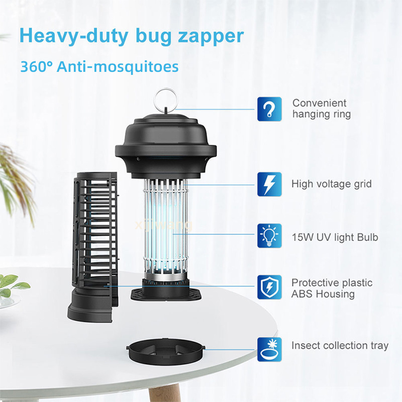 IPX4 Outdoor Electric Bug Zapper Plug in Mosquito Killer Powerful UV Fly Trap Hanging and Standing