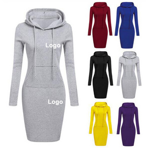 Bodycon Sweatshirt Dress Casual Women Long Black Hoodie Dress Natural ODM Custom Logo Wholesale High Quality Long Sleeve Summer