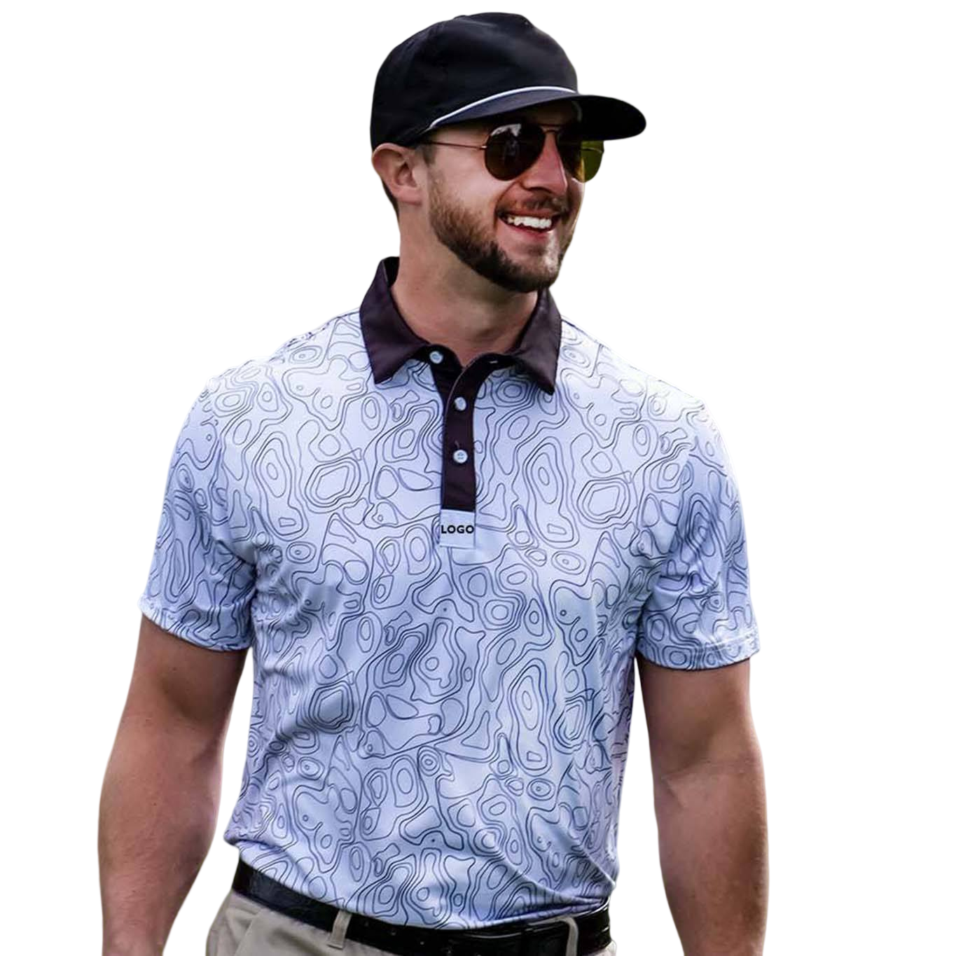 Customized men's golf polo organic cotton full print sublimation polyester 75% spandex 25% performance golf clothes shirts