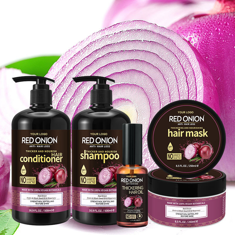 OEM 100% Natural Repair Formulated Hair Shampoo Strengthening Red Onion Anti Hair Loss Shampoo Set To Promote Hair Growth