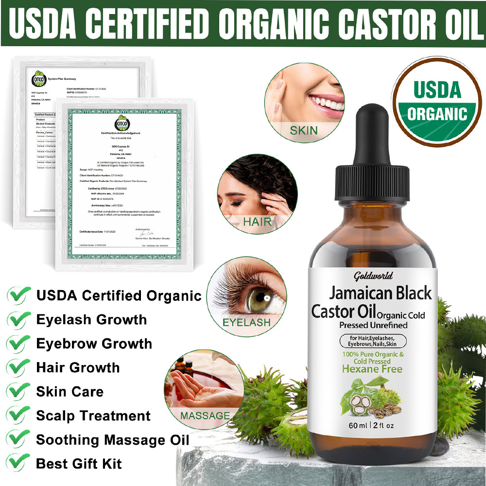 Private Label Black Jamaican Castor Oil For Hair Eyelash Eyebrow Growth Pure Cold Pressed Organic Castor Oil