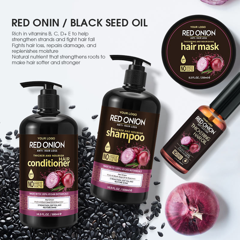 OEM 100% Natural Repair Formulated Hair Shampoo Strengthening Red Onion Anti Hair Loss Shampoo Set To Promote Hair Growth