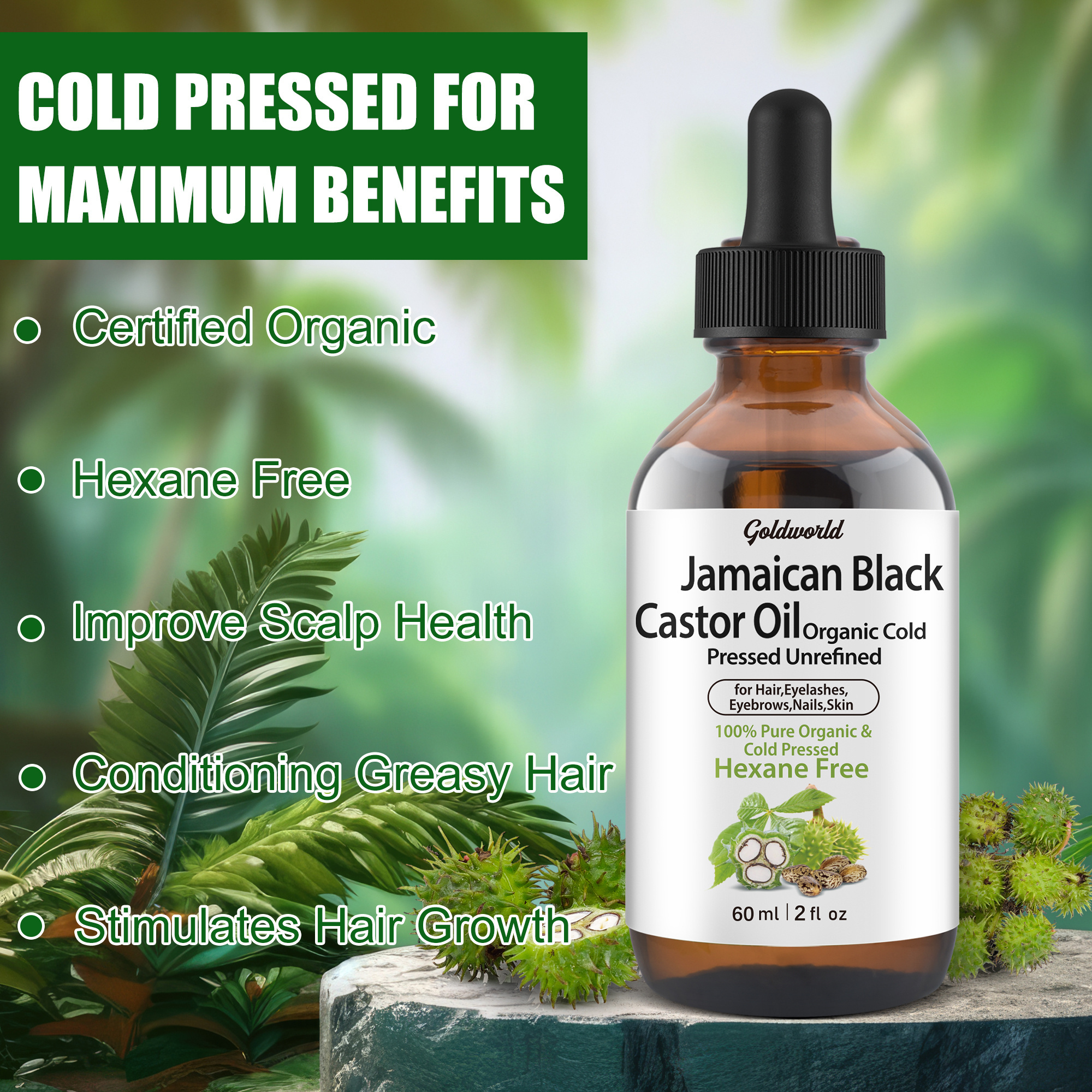 Private Label Black Jamaican Castor Oil For Hair Eyelash Eyebrow Growth Pure Cold Pressed Organic Castor Oil