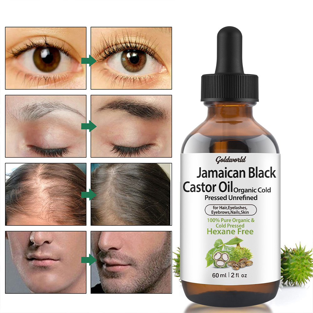 Private Label Black Jamaican Castor Oil For Hair Eyelash Eyebrow Growth Pure Cold Pressed Organic Castor Oil