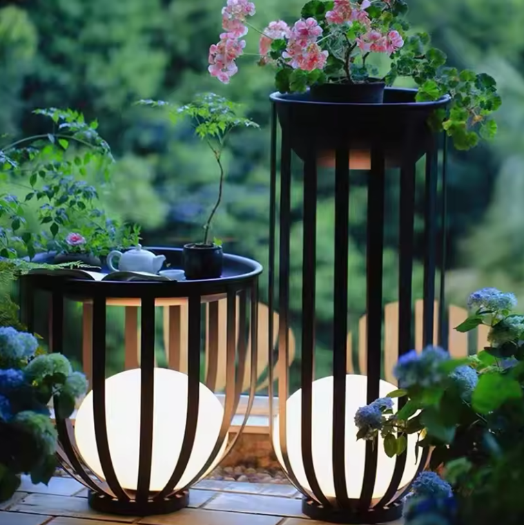 Creative IP65 Solar Powered Outdoor Garden Table Lamp Standing Flower Shelf Tea Light