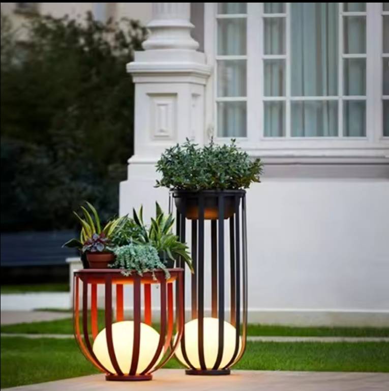 Creative IP65 Solar Powered Outdoor Garden Table Lamp Standing Flower Shelf Tea Light