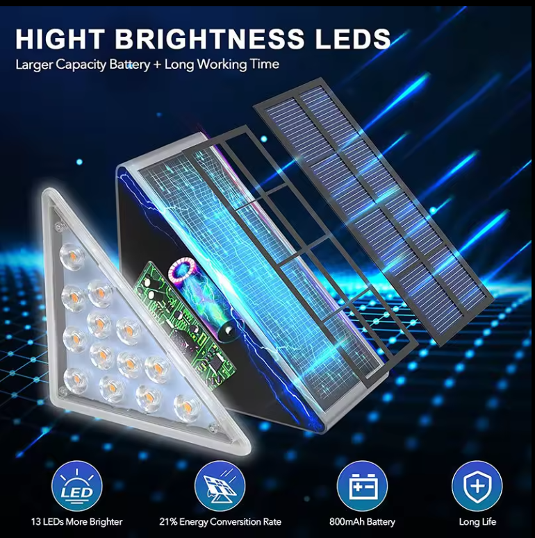 Waterproof Anti-Theft Solar Powered LED Stair Light Solar Step Light Lens for Home Stairs Hallway Outdoor Garden Lighting