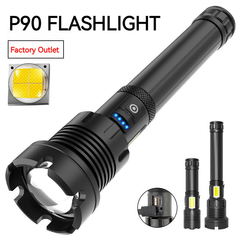 2024 P70 High Power LED Flashlight USB Charging Outdoor Waterproof Telescopic Zoom Aluminum Alloy Body for Camping