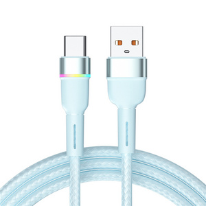 120W Nylon Braided Colorful LED Light Super Fast Charging Micro USB Type C Mobile Phone Fast Charging Data Cable For Cellphone