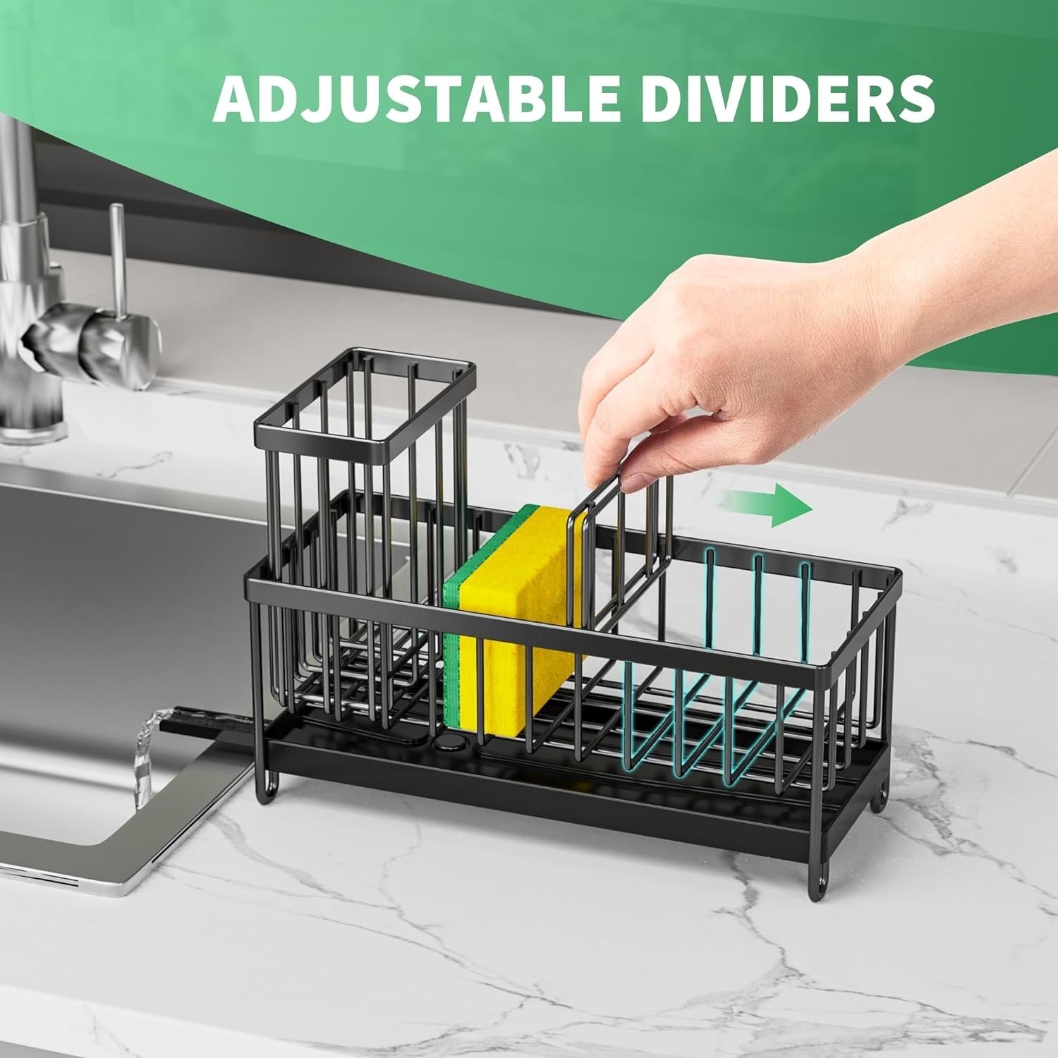 Popular style stainless steel kitchen soap dispenser and sponge holder kitchen rack sponge holder for kitchen sink