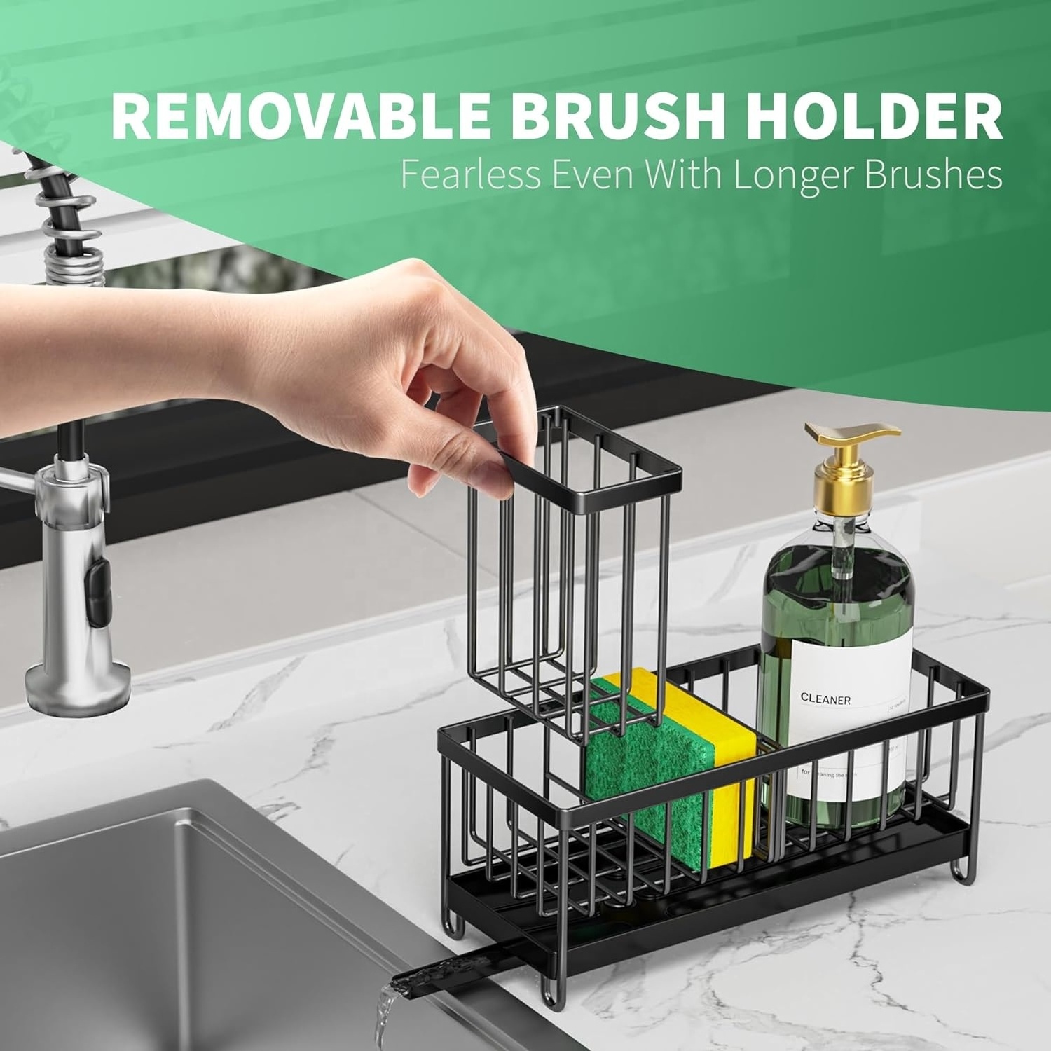 Popular style stainless steel kitchen soap dispenser and sponge holder kitchen rack sponge holder for kitchen sink