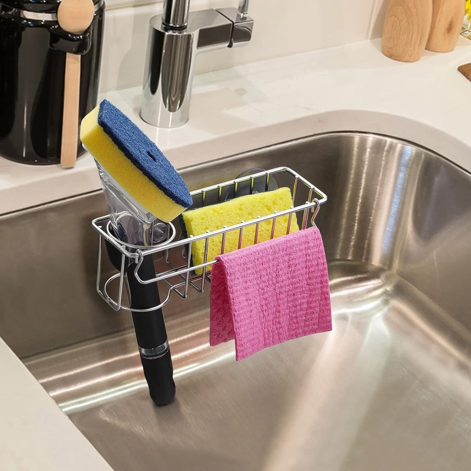 Factory direct kitchen sponge holder sink caddy kitchen rack stainless steel kitchen sink caddy