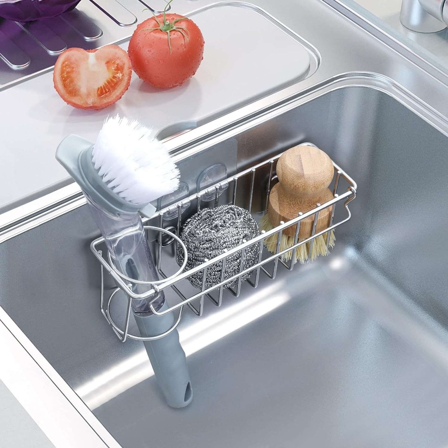 Factory direct kitchen sponge holder sink caddy kitchen rack stainless steel kitchen sink caddy