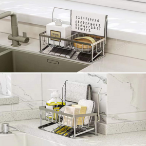 Popular kitchen multifunctional 304 stainless steel hanging sink soap sponge holder drain basket sponge holder for kitchen sink