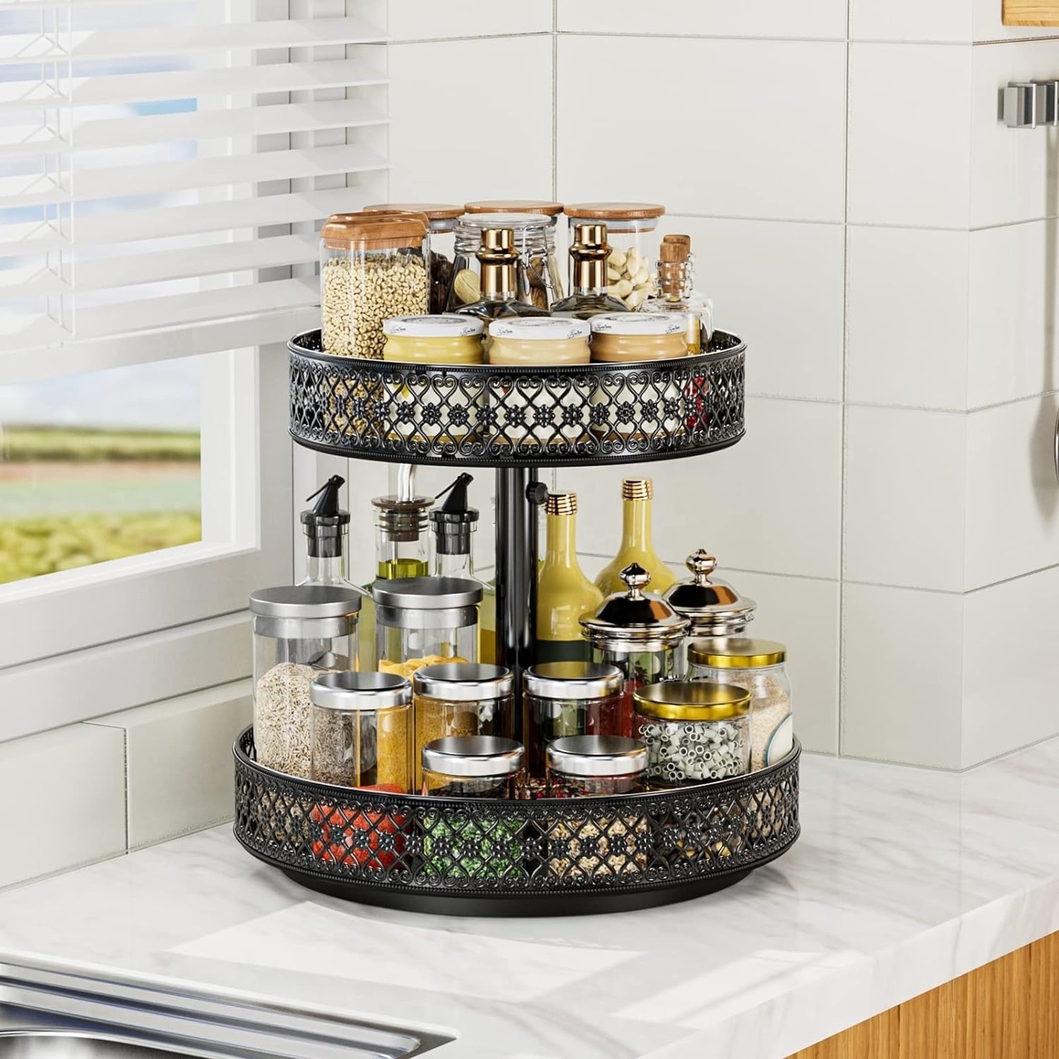 Wholesale multi purpose metal 2 tiers countertop storage rack storage holders & racks rotating spice rack