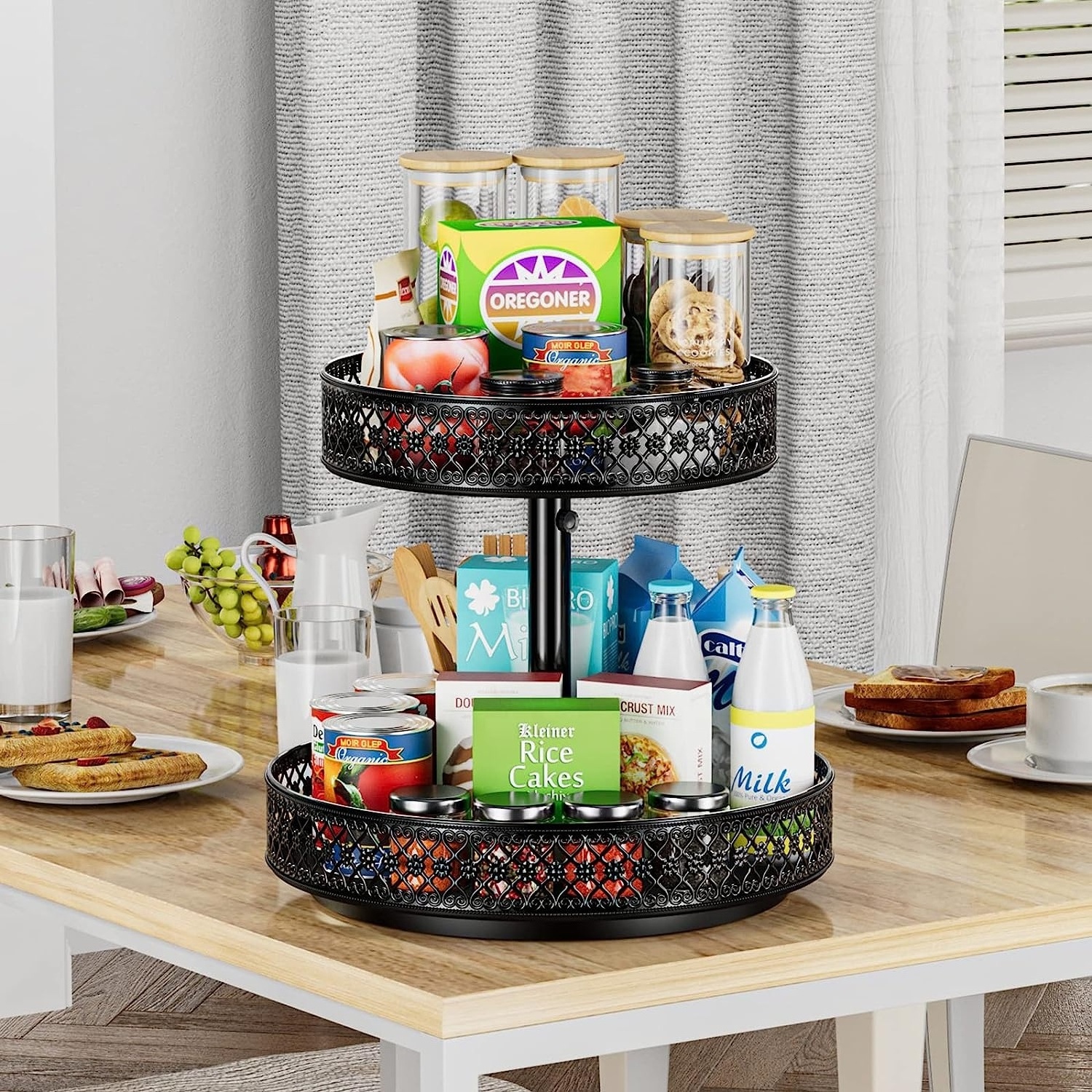 Wholesale multi purpose metal 2 tiers countertop storage rack storage holders & racks rotating spice rack